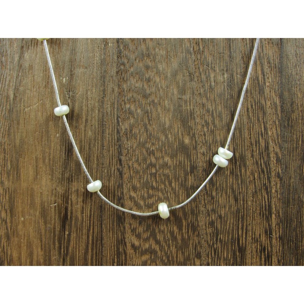 18" Sterling Silver Real White Pearl Rustic Simple Necklace Vintage Minimalist